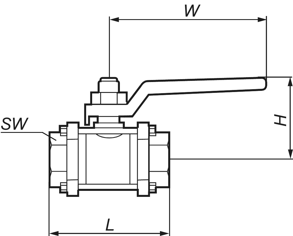 Muffenkugelhahn voll.Durchg.   1/2" Typ 352 3t. Edelstahl 1.4408/1.4401